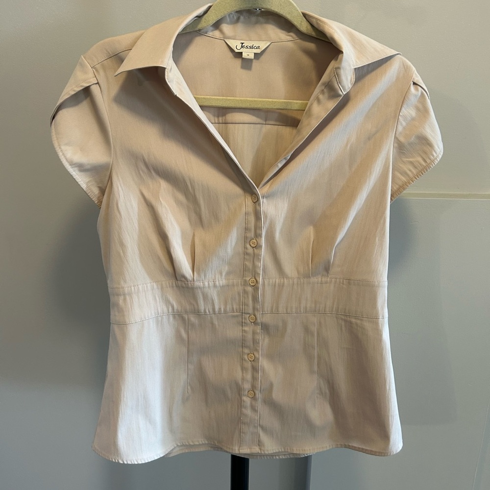 Jessica Women's Beige Button-Down Shirt Size 10